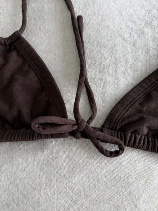 Montce Velvet Dark Brown Ruched Triangle String Bikini - Picture 2 of 5